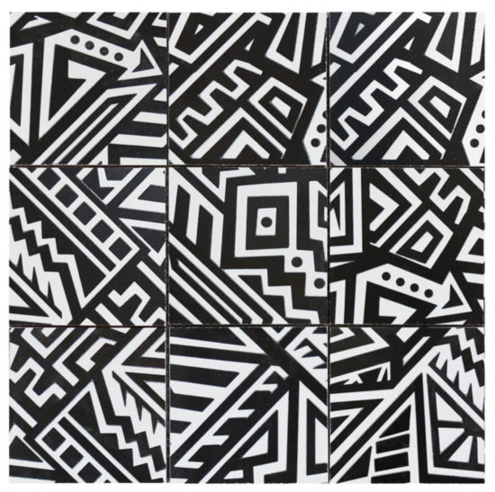 4"X4" Aztec Native Series Black & White Glazed Ceramic Mosaic | Quality Carpet Inc.