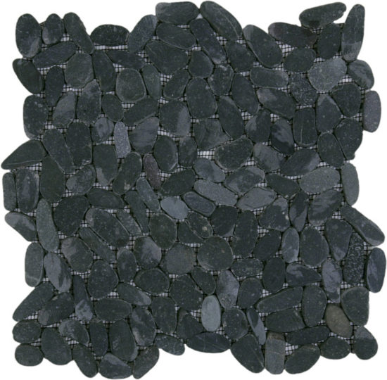 Black Sliced Matte Pebble Interlocking Mosaic | Quality Carpet Inc.