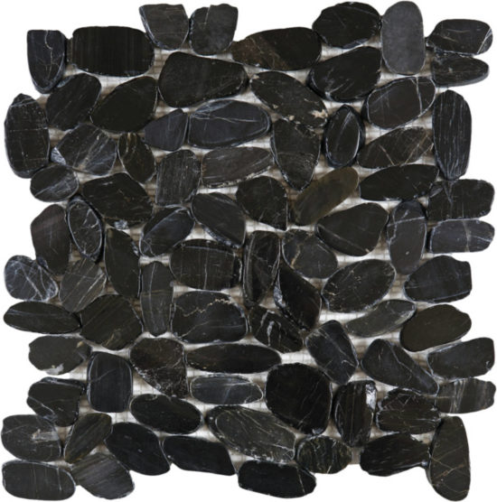 Black Sliced Polished Pebble Interlocking Mosaic | Quality Carpet Inc.