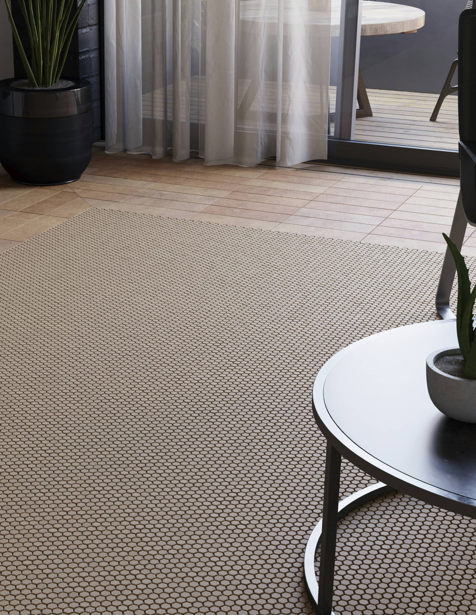 Carob Field Tile, Biscotti Complex Mosaic | Quality Carpet Inc.