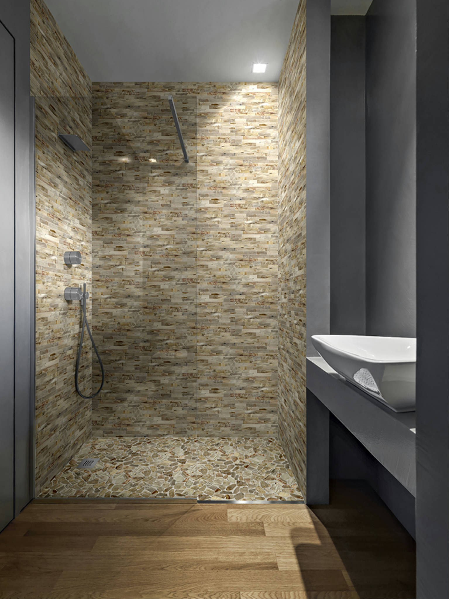 Fossil Wood Mini Opus Mix Beige Interlocking Mosaic | Quality Carpet Inc.