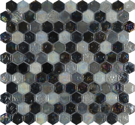 Hexagon Mix Grey Glass Interlocking Mosaic | Quality Carpet Inc.