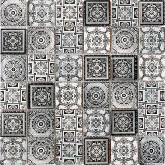 Matte & Shiny Glass Patchwork Pattern 2"X2" White Grey Mosaic | Quality Carpet Inc.