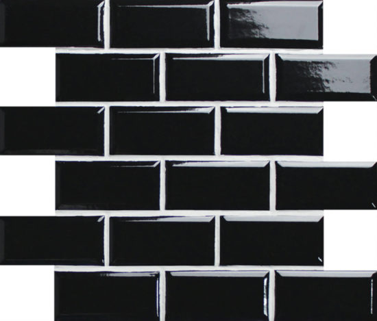 Mini Subway Black Glazed Porcelain Interlocking Mosaic 2"X4" | Quality Carpet Inc.