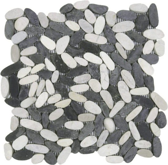Mix White/Black Sliced Matte Pebble Interlocking Mosaic | Quality Carpet Inc.
