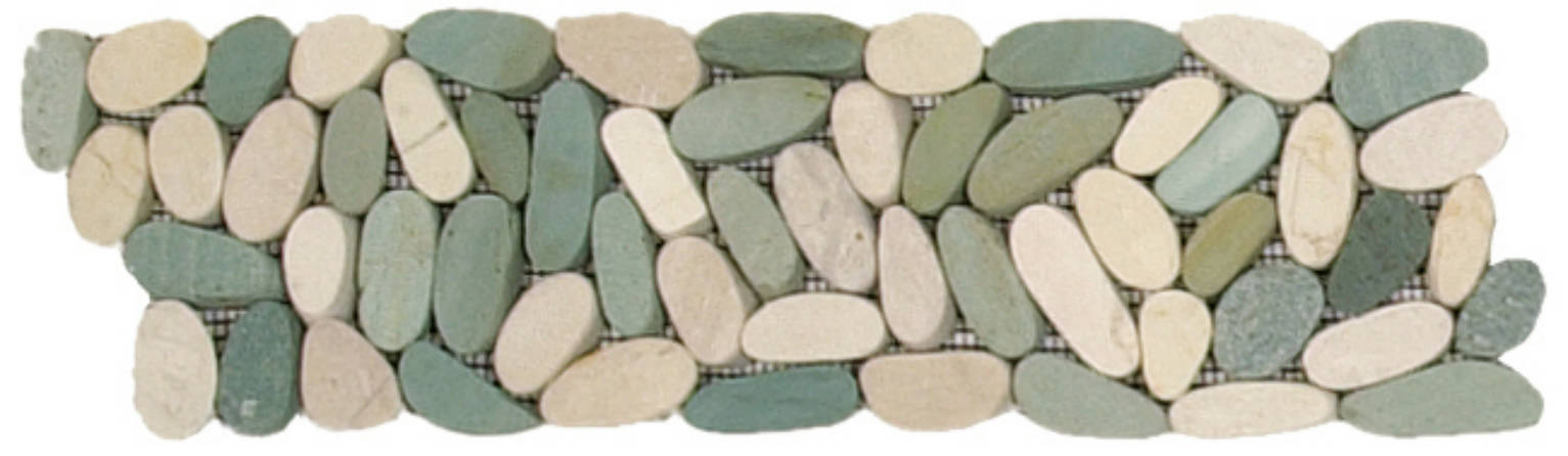 Mix White/Green Sliced Matte Pebble Interlocking Border | Quality Carpet Inc.