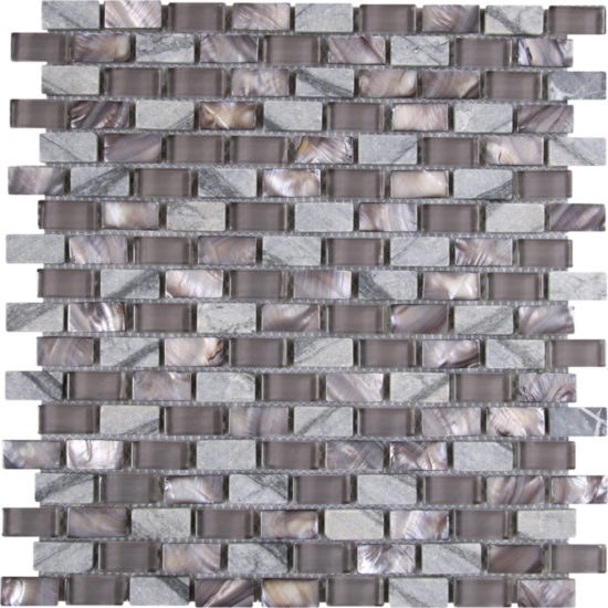Mother Of Pearl Glass Marble Taupe Grey Mix Brick Mosaic | Quality Carpet Inc.