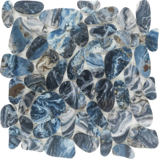 Reconstituted Stone Pebble Grey Blue Mix Matte Mosaic | Quality Carpet Inc.