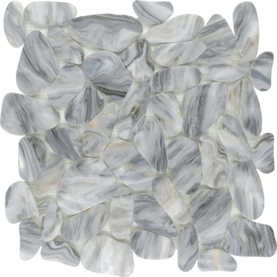 Reconstituted Stone Pebble Light Grey Mix Matte Interlocking Mosaic | Quality Carpet Inc.