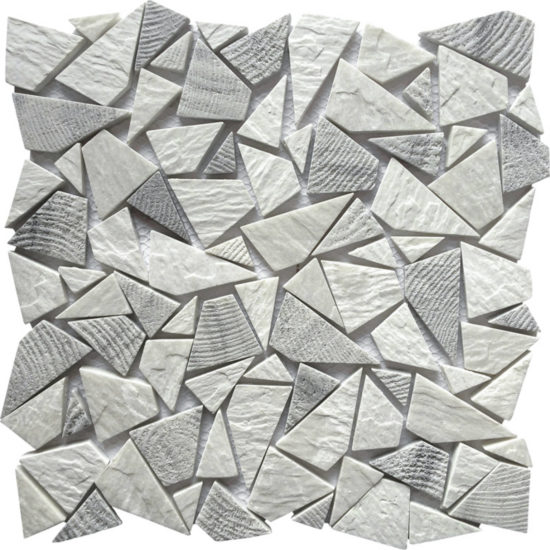 Reconstituted White Grey Mix Mini Opus Stone Mosaic | Quality Carpet Inc.