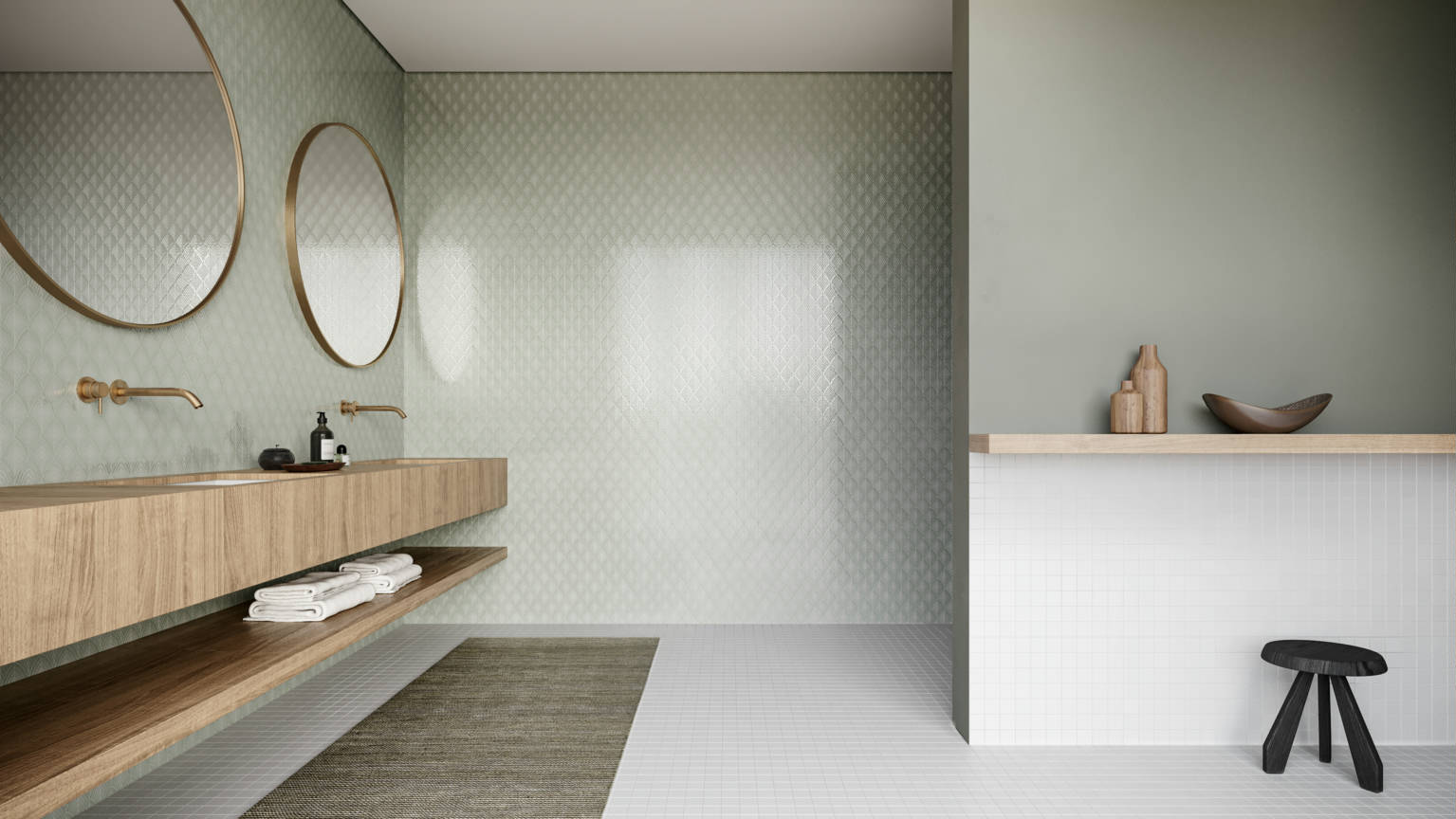 Traditions Soft Sage Glossy Scallop Mosaic | Quality Carpet Inc.