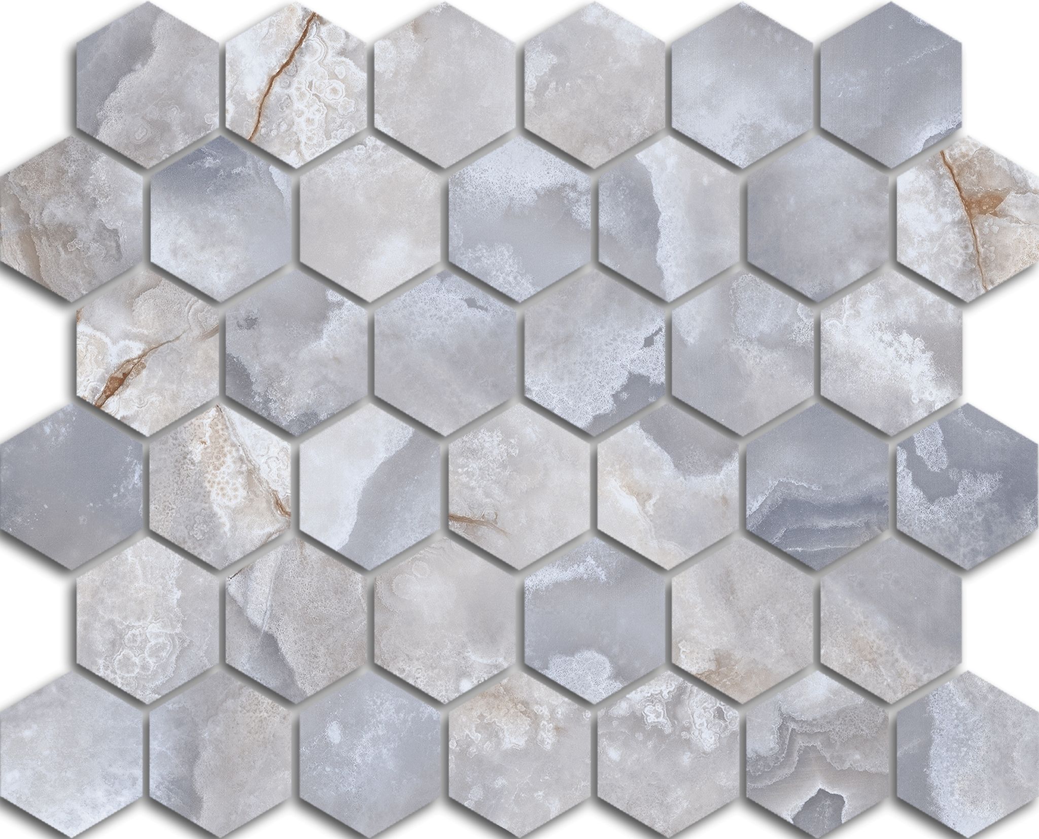 Treasure Blue Dream Onyx 2x2 Polished Hexagon Mosaic | Quality Carpet Inc.