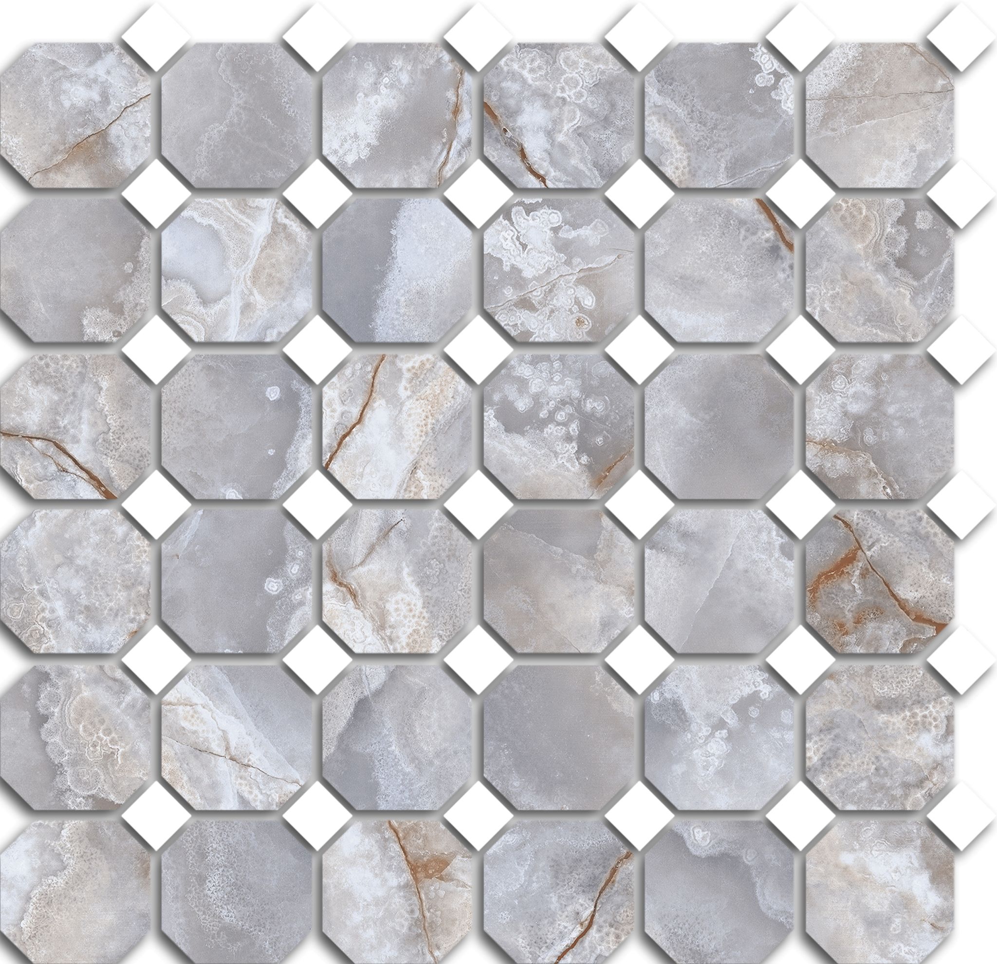 Treasure Blue Dream Onyx Polished Octagon/Dot Mosaic | Quality Carpet Inc.
