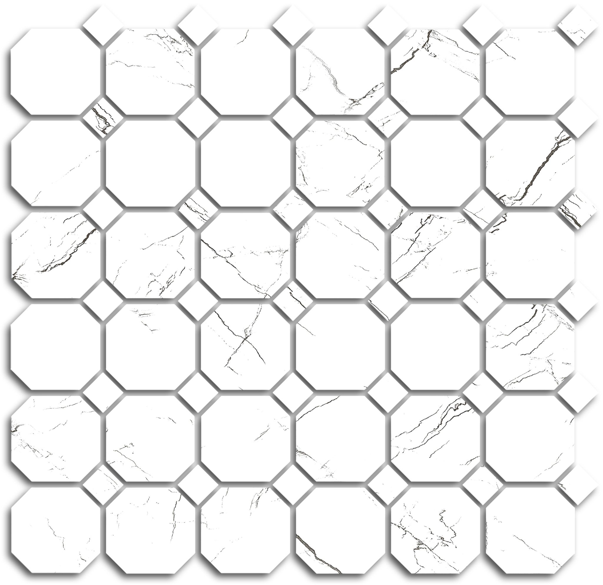 Treasure Ice White Marble Polished Octagon/Dot Mosaic | Quality Carpet Inc.