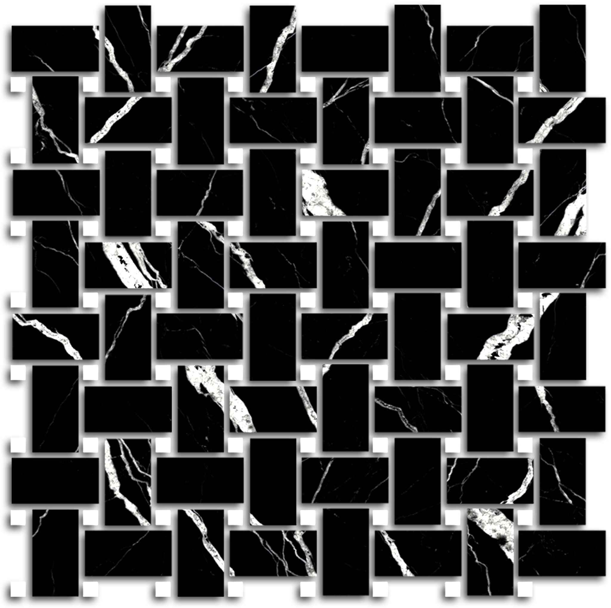 Treasure Midnight Nero Polished Basketweave Mosaic | Quality Carpet Inc.
