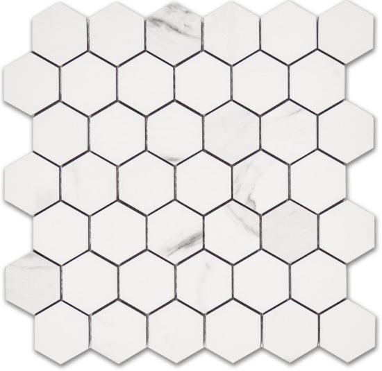 Treasure Statuario 2x2 Polished Hexagon Mosaic | Quality Carpet Inc.