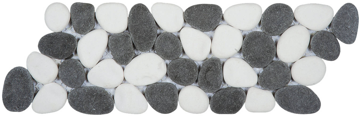 White & Black Reconstituted Pebble Interlocking Mosaic | Quality Carpet Inc.