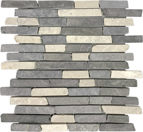 White Grey Broken Brick Marble Interlocking Mosaic | Quality Carpet Inc.