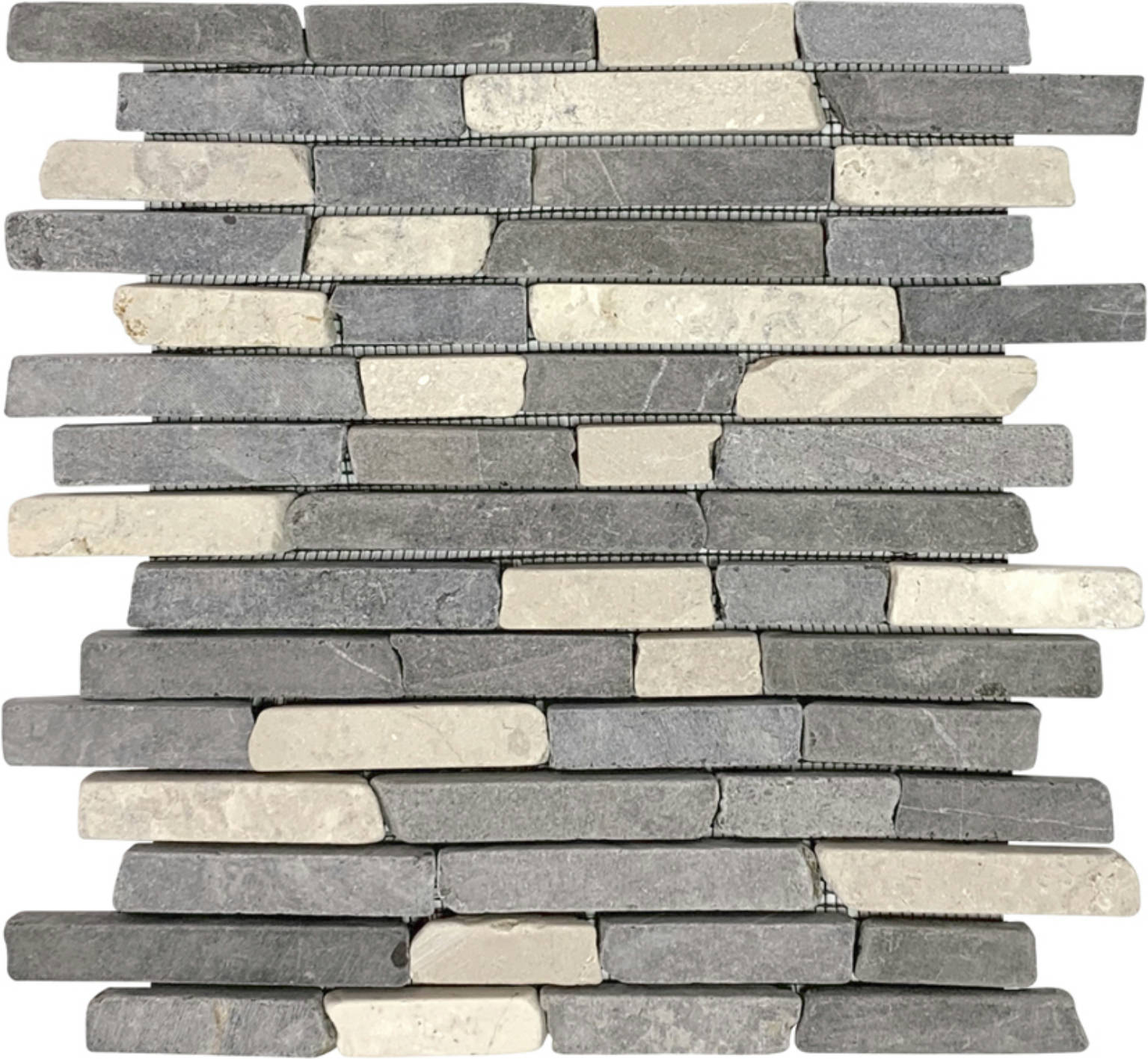 White Grey Broken Brick Marble Interlocking Mosaic | Quality Carpet Inc.