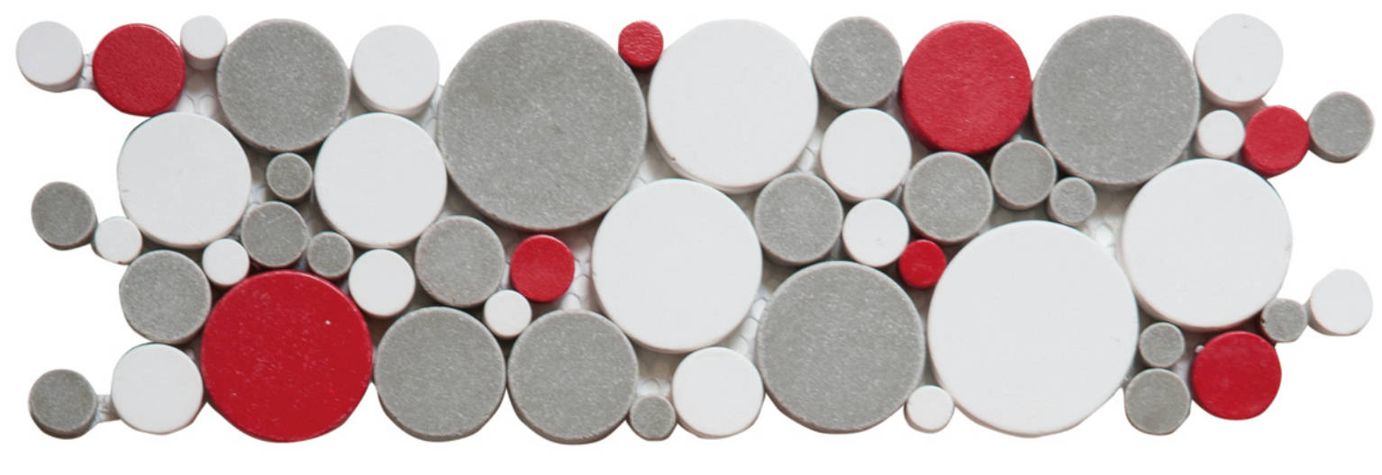 White Grey Red Penny Rounds Interlocking Border | Quality Carpet Inc.