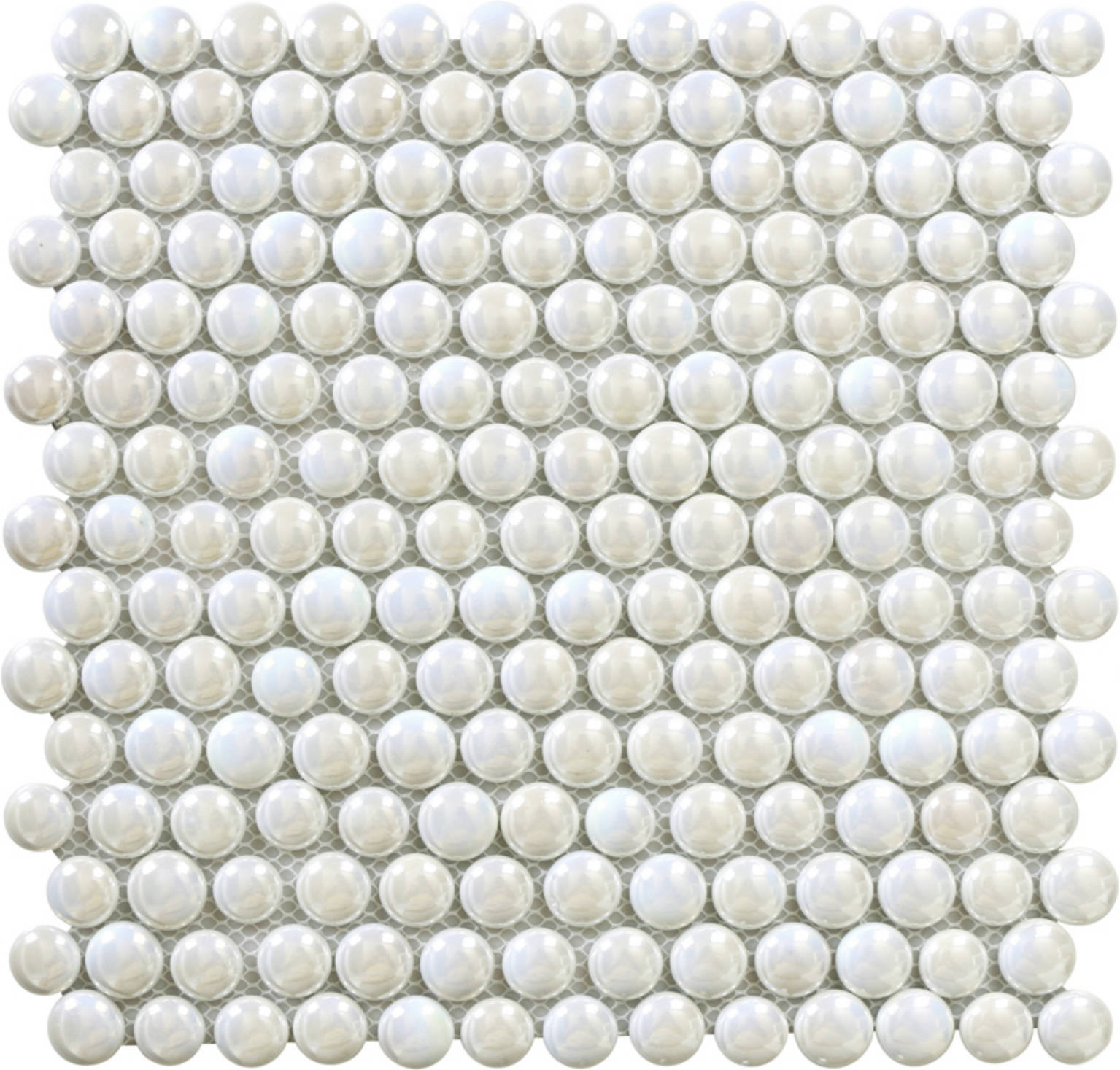 White Penny Round Pebbles Glass Mosaic | Quality Carpet Inc.