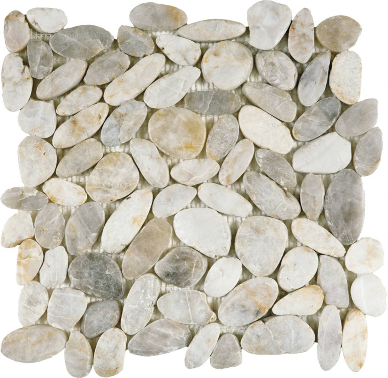 White Sliced Polished Pebble Interlocking Mosaic | Quality Carpet Inc.