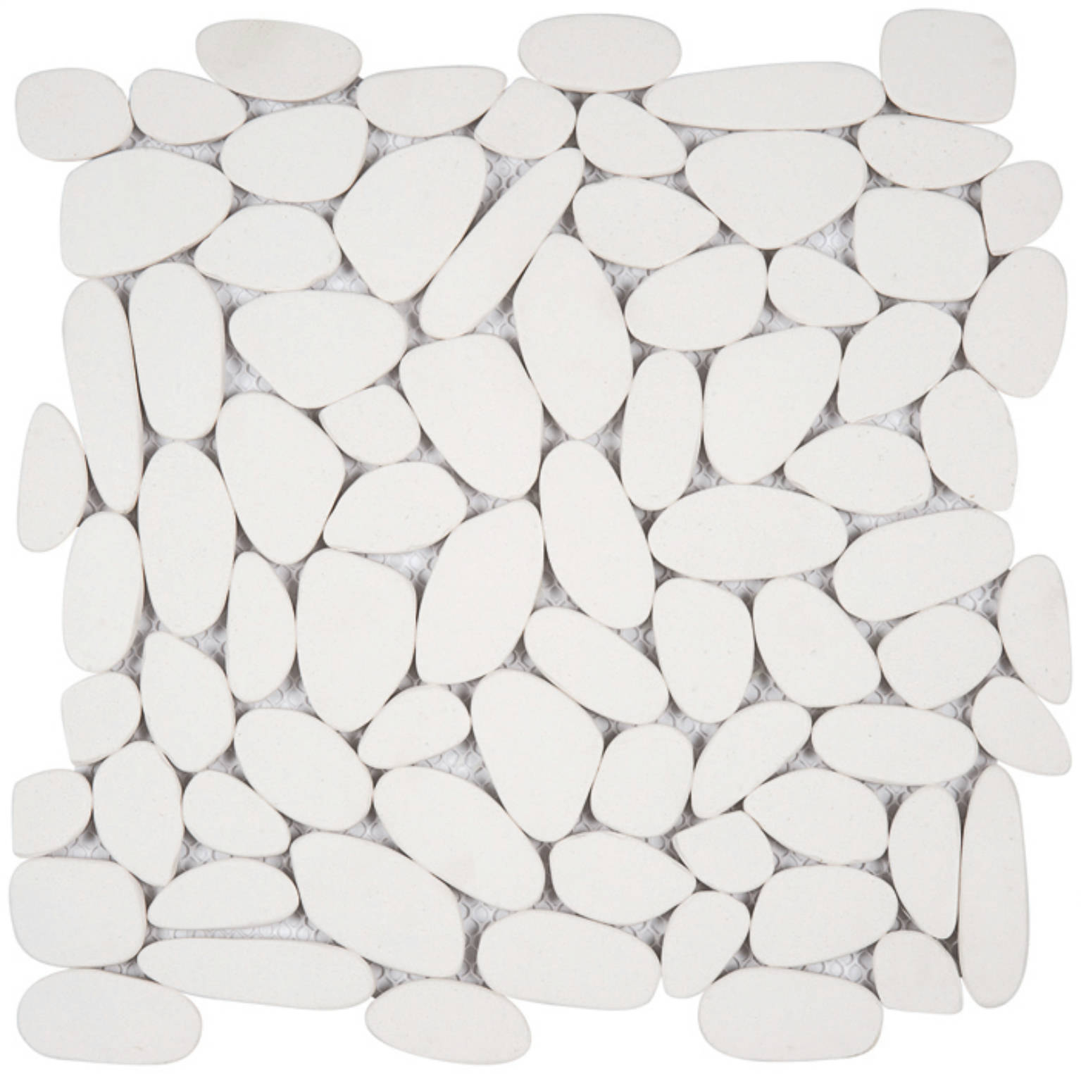 White Sliced Reconstituted Pebble Interlocking Mosaic | Quality Carpet Inc.