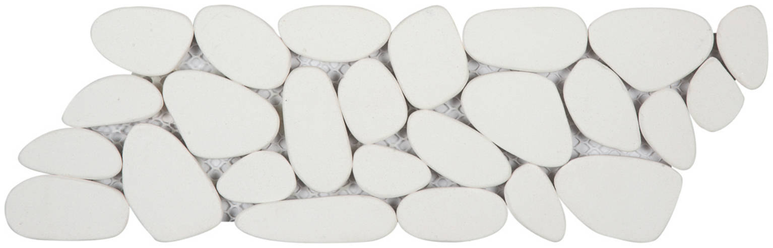White Sliced Reconstituted Pebble Mosaic Interlocking Border | Quality Carpet Inc.