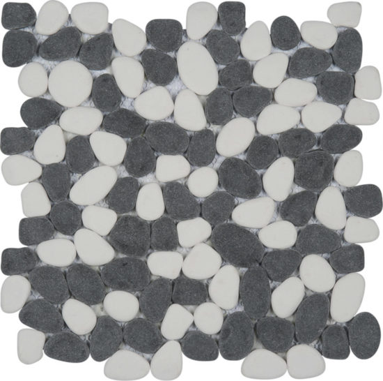 White&Black Reconstituted Pebble Interlocking Mosaic | Quality Carpet Inc.