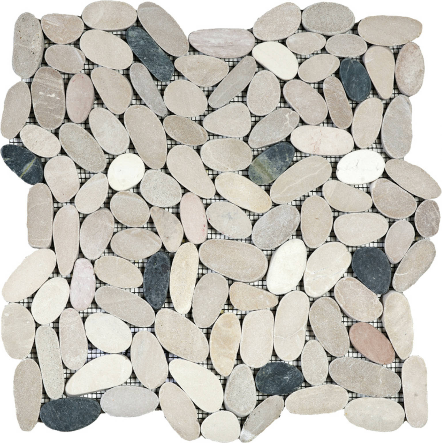 White/Pink/Beige/Black Sliced Matte Pebble Interlocking Mosaic | Quality Carpet Inc.