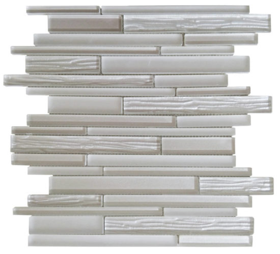 Wood Look Glass Baguette Light Grey Interlocking Mosaic | Quality Carpet Inc.