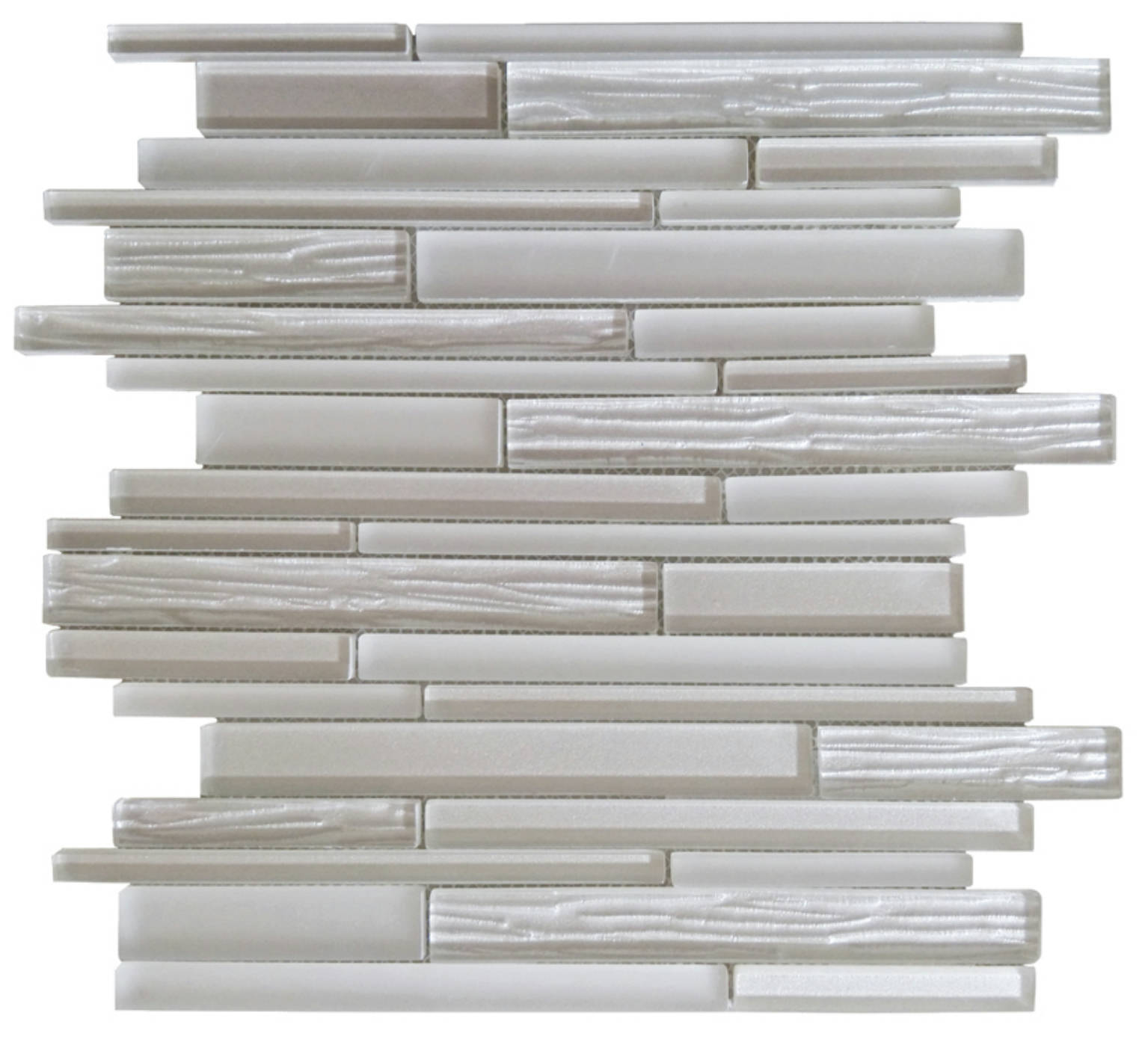 Wood Look Glass Baguette Light Grey Interlocking Mosaic | Quality Carpet Inc.