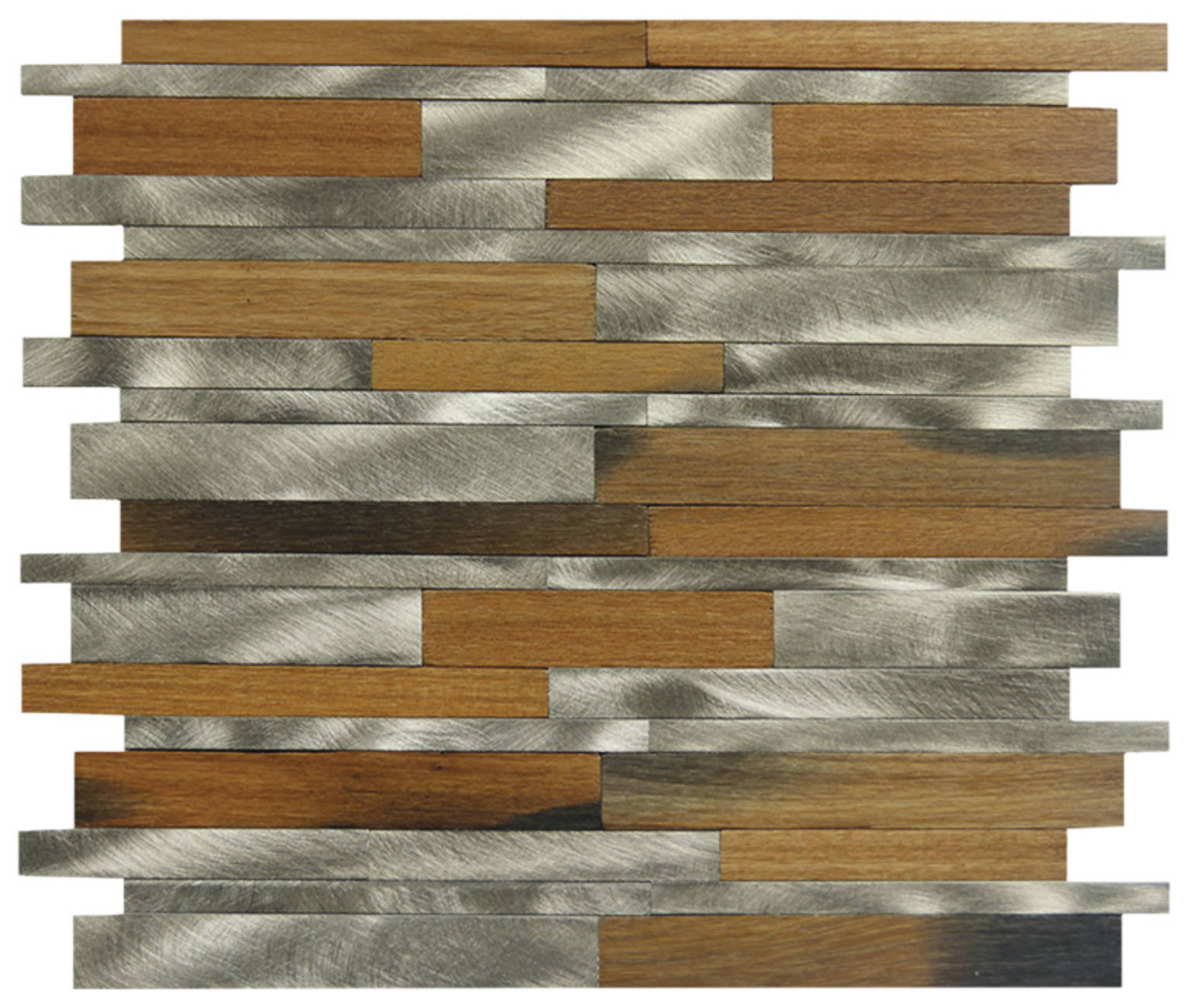 Wood / Silver Aluminum Baguette Interlocking Mosaic | Quality Carpet Inc.