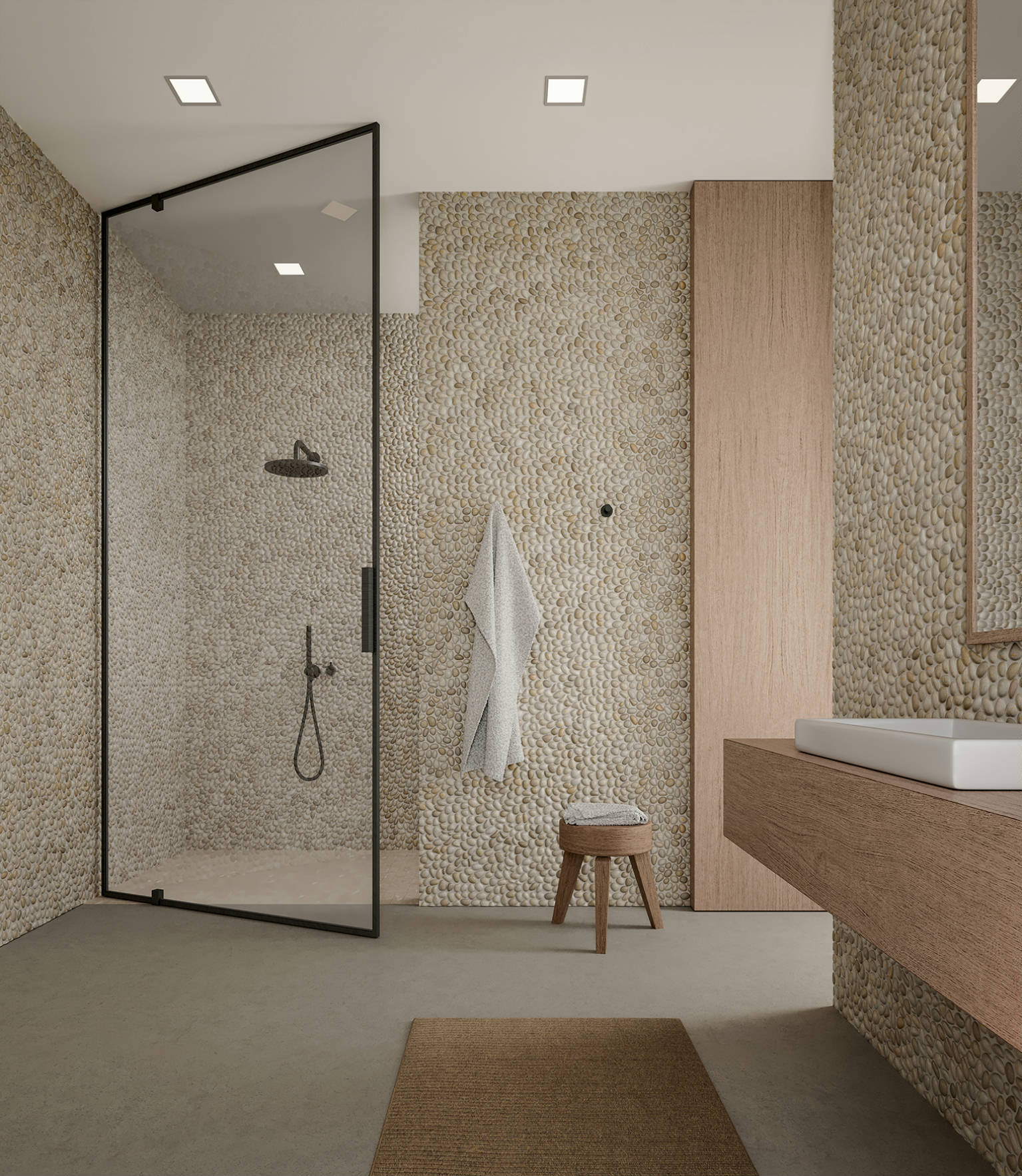 Zen Fiji Cream Natural Pebble Matte Mosaic | Quality Carpet Inc.