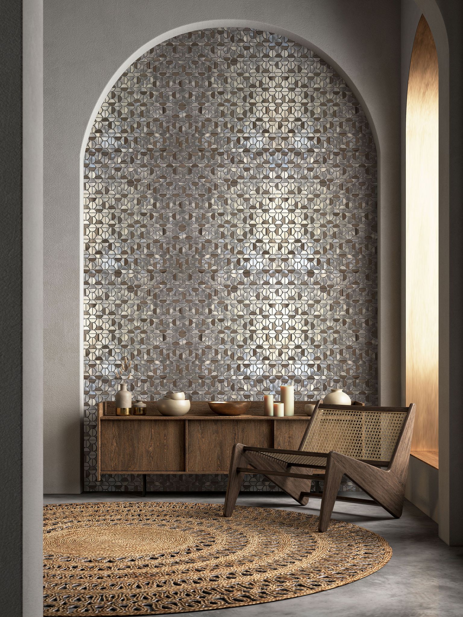 Aluminum & Marble Semi Circle Silver Brown | LA TERRA STONE