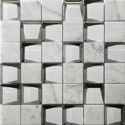 Marble & Glass 2″x2″ White Mix Mosaic