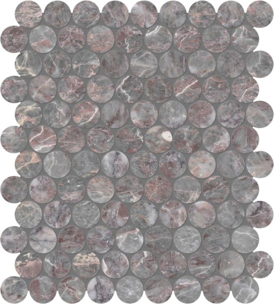 Sereno Burgundy 1.25 Penny Round Mosaic | LA TERRA STONE